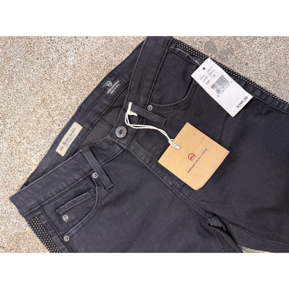 Adriano Goldschmied AG Low Rise Studded Tuxedo Super Skinny Jeans Black Sz 25